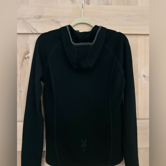 Ibex Women’s 100% Merino Wool Black Half-Zip Ski warm Hooded base layer. medium - Picture 4 of 8